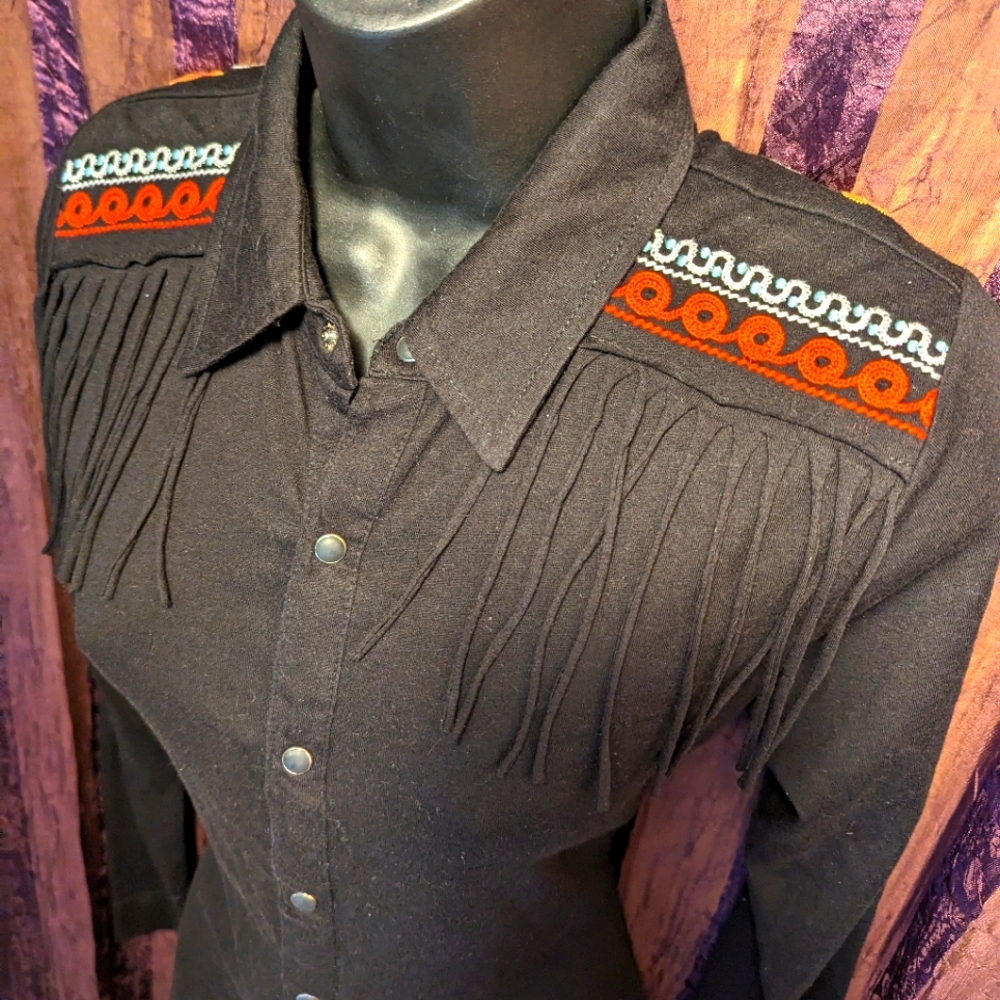 Boutique Panhandle Slim Fringe Cowgirl Western Rodeo Pearl Snap Button Embroider